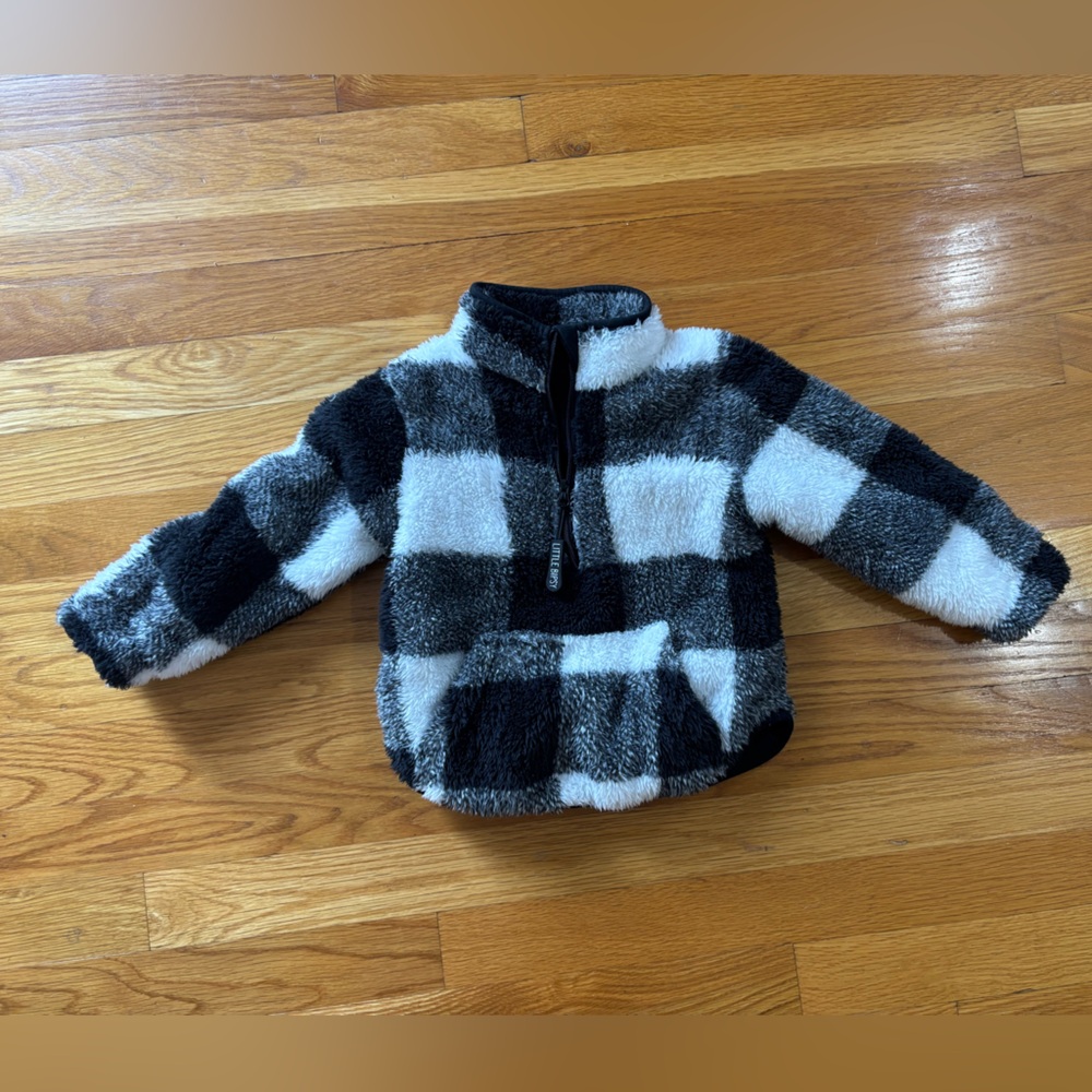 Little Bipsy Plaid Sherpa Quarter Zip - Black - 18-24 months